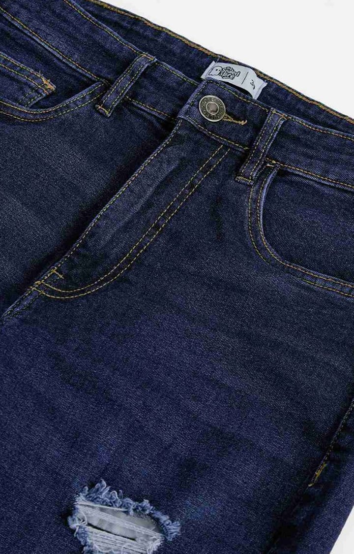Men's Distressed Blue Cotton Solid Ripped Jeans