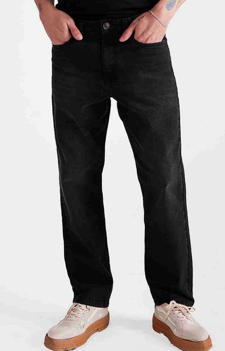 Men's Black Polycotton Solid Straight Jeans