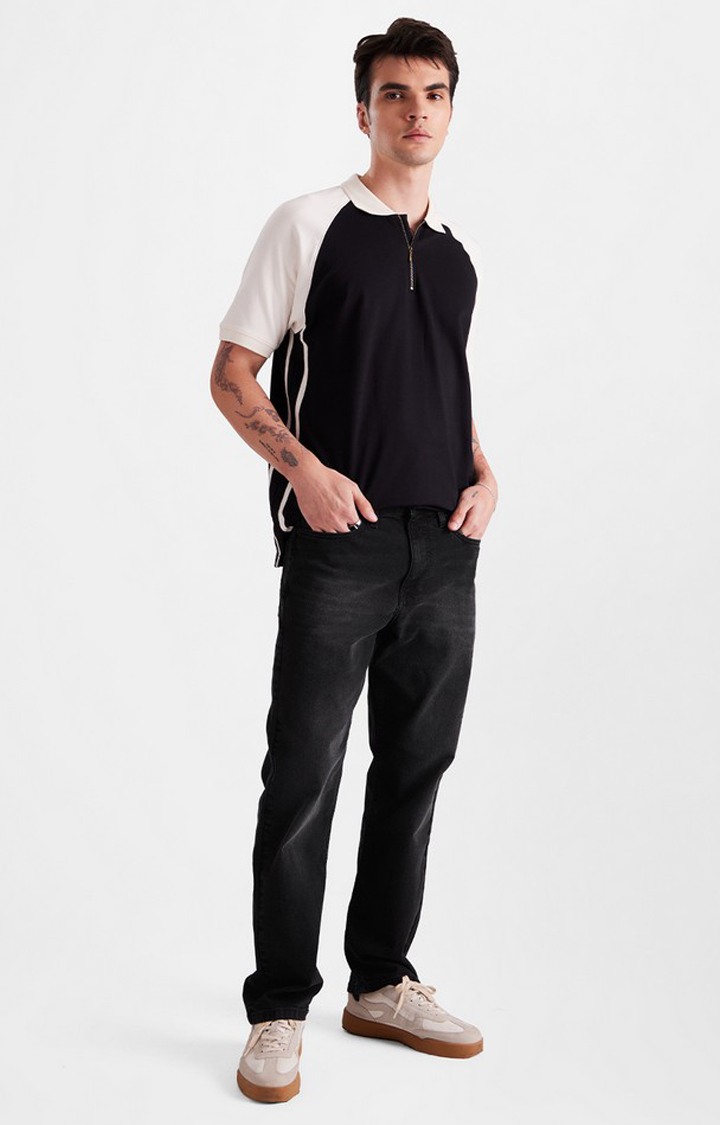 Men's Black Polycotton Solid Straight Jeans