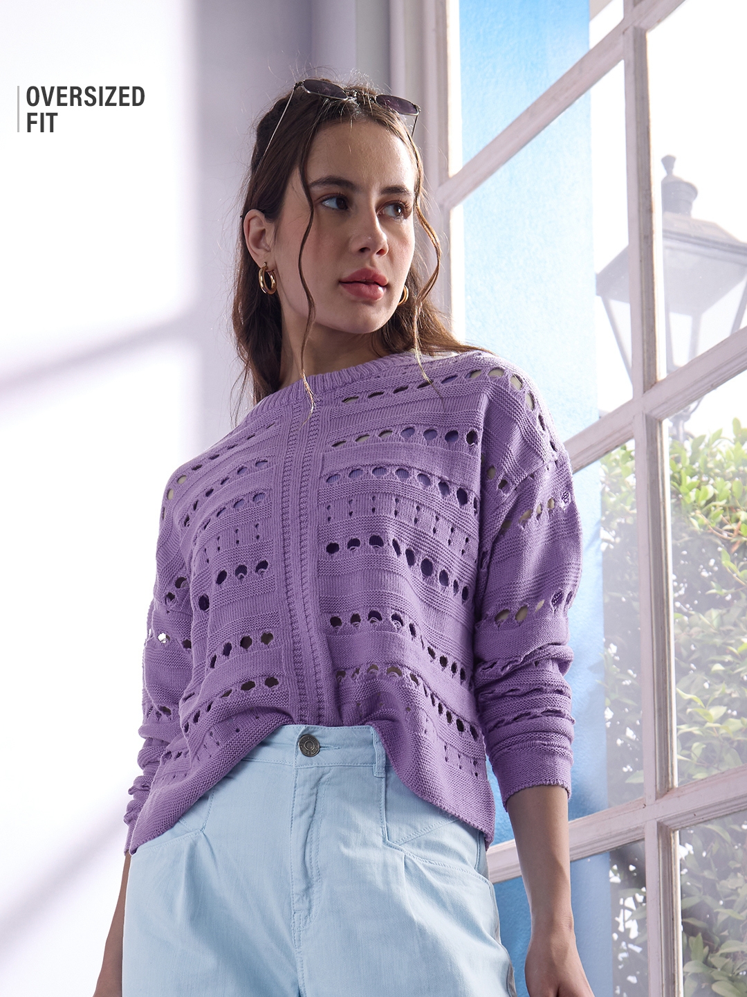 The Souled Store | Women's Solids: Periwinkle Women's Oversized Sweaters