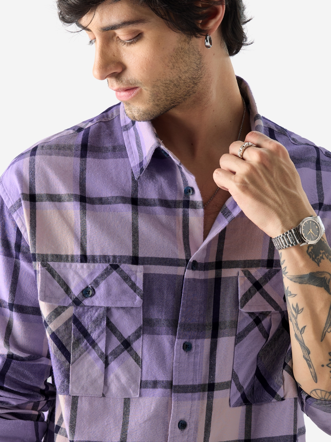 The Souled Store | Men's Plaid: Purple And Black Men's Relaxed Shirts