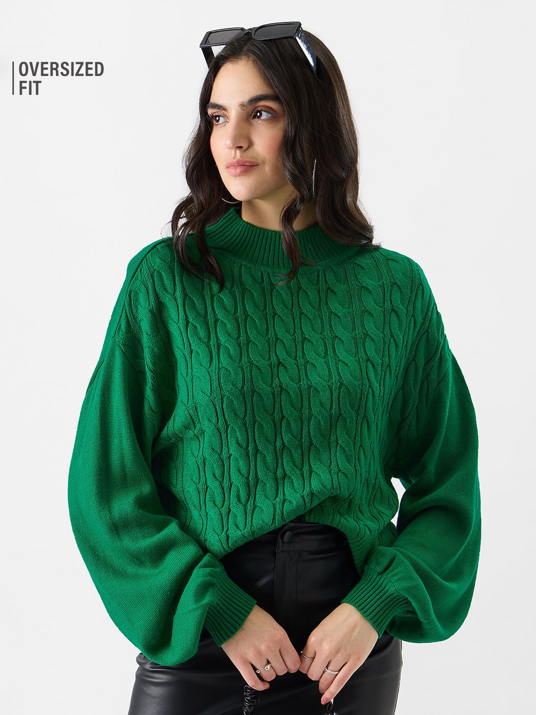 The Souled Store | Women's Solids: Kelly Green Women's Oversized Sweaters