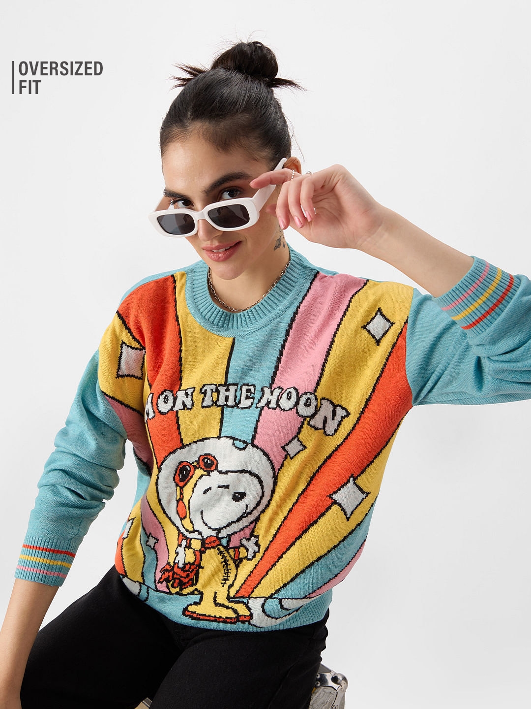 The Souled Store | Women's Peanuts: On The Moon Women's Oversized Sweaters