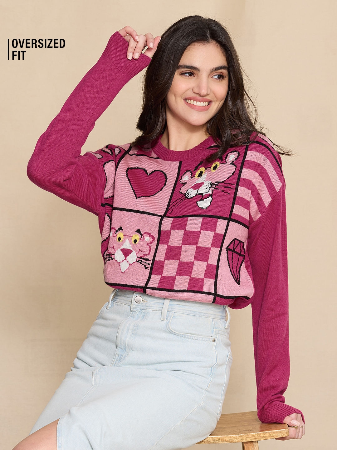 The Souled Store | Women's Pink Panther: Positively Pink Women's Knitted Sweaters