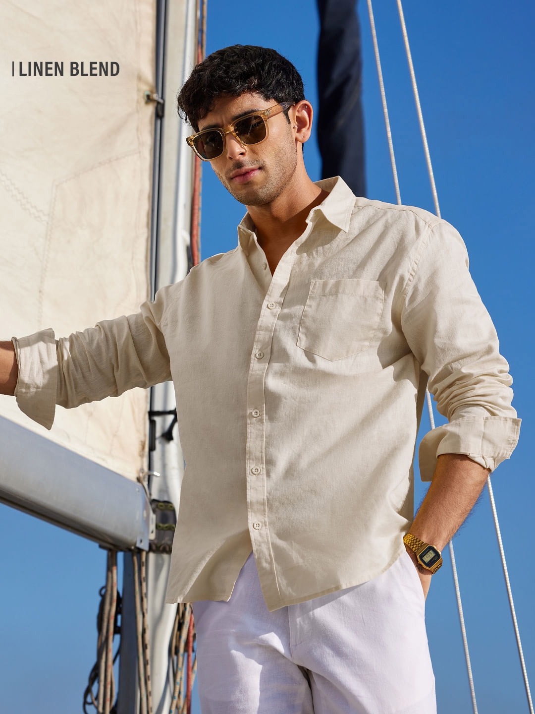 The Souled Store | Men's Cotton Linen: Beige Cotton Linen Shirts