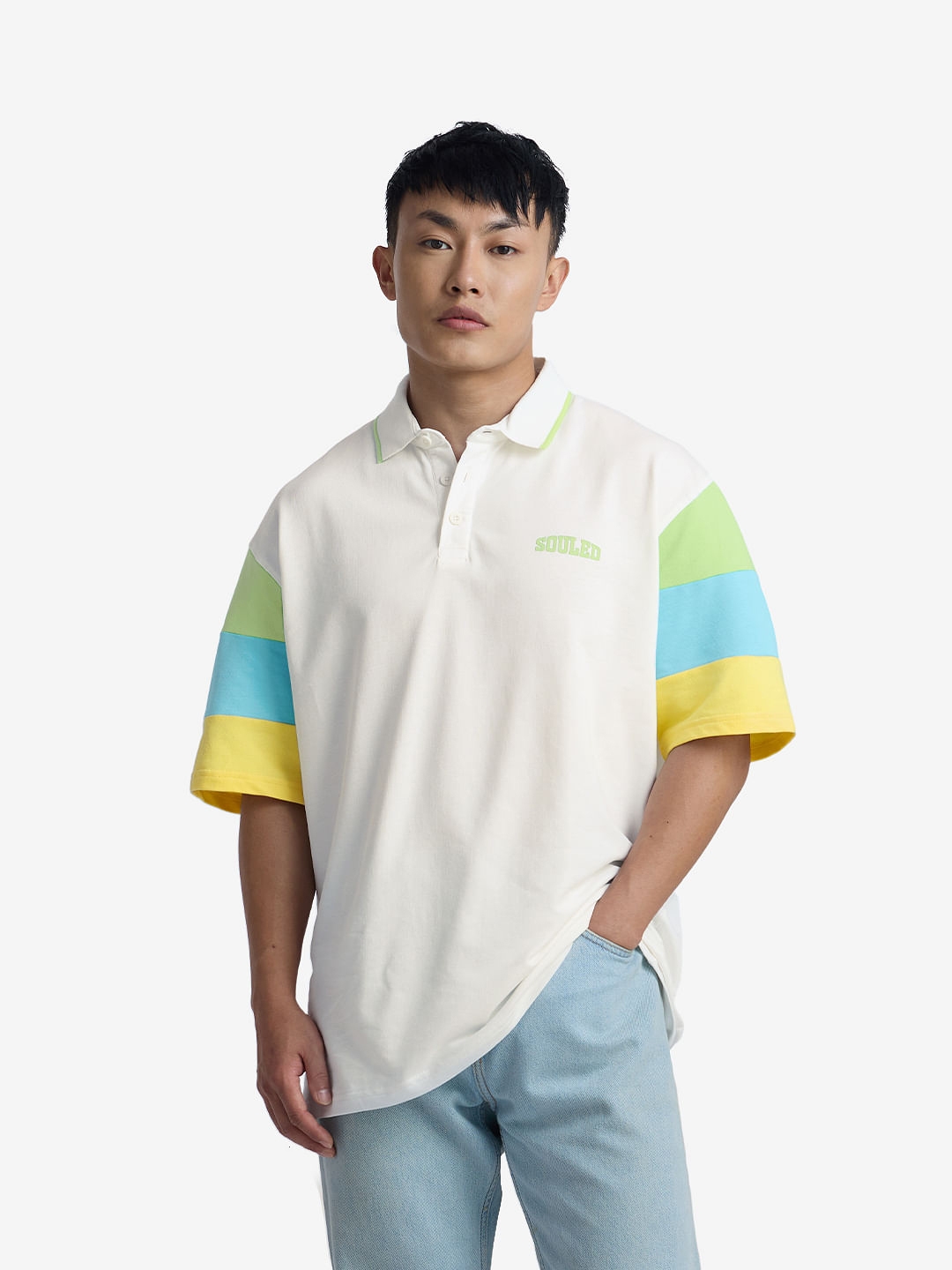 The Souled Store | Men's TSS Originals: White Block Oversized Polo T-Shirt