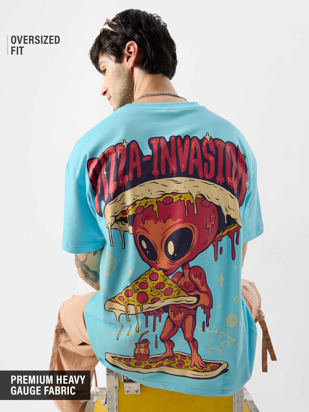 The Souled Store | Men's Alien Invasion: Pizza Oversized T-Shirt