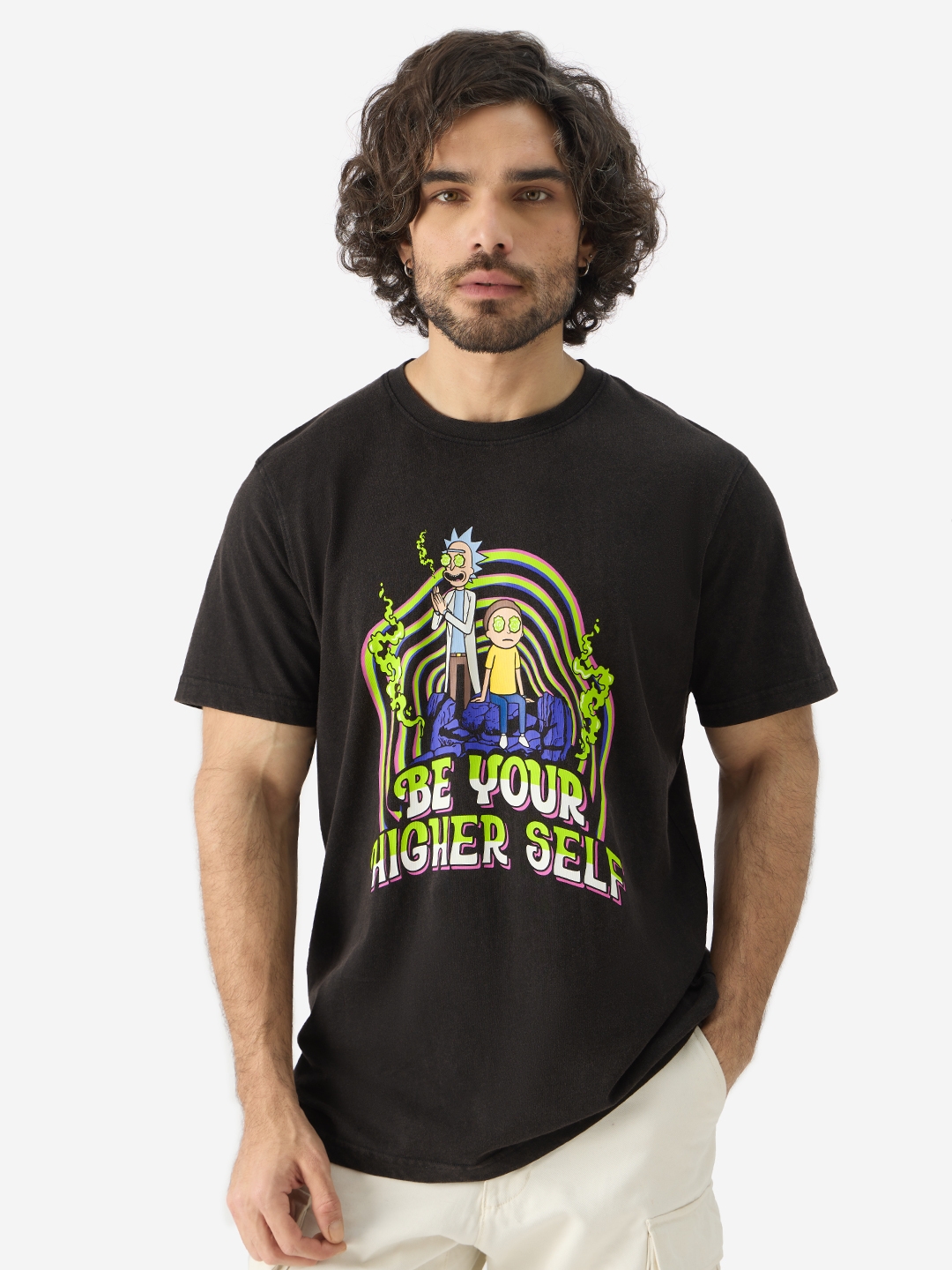 The Souled Store | Men's Rick and Morty: Higher Self (Acid Wash) T-Shirt
