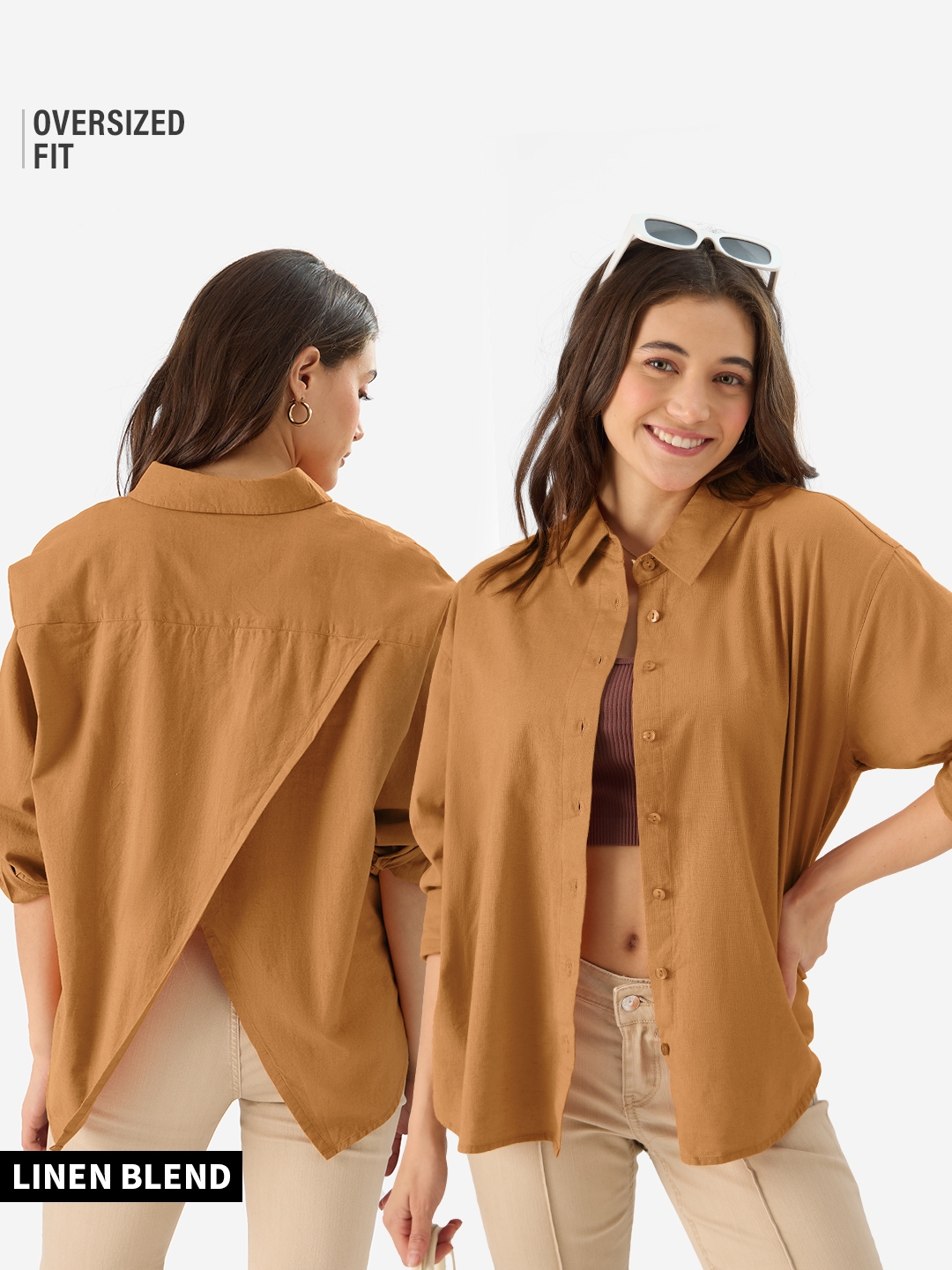 Women's Cotton Linen: Earthy Rust Women's Boyfriend Shirts