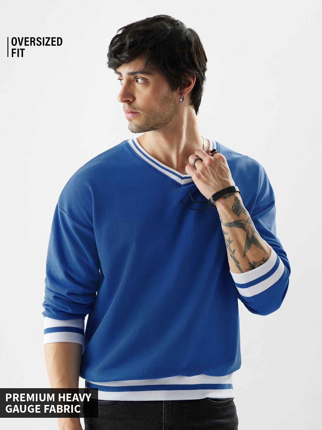 The Souled Store | Men's TSS Varsity: Cobalt Blue Men's Oversized Sweatshirts
