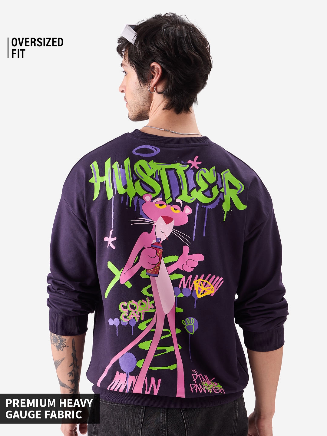 The Souled Store | Men's Pink Panther: Hustler Men's Oversized Sweatshirts