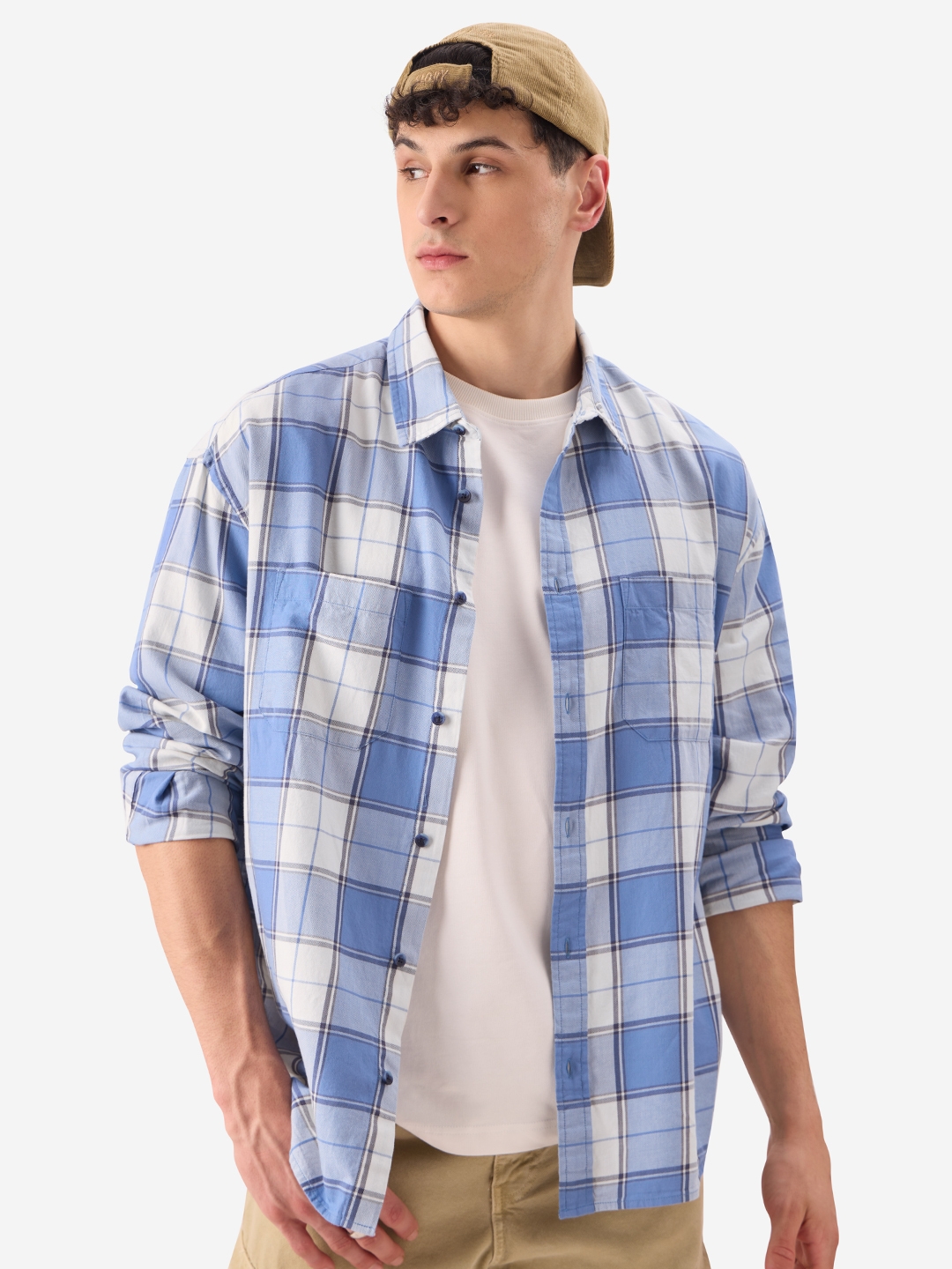 Men's Checks: Lake Blue Men's Relaxed Shirts