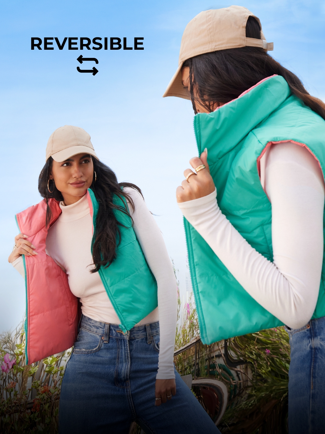 The Souled Store | Women's Solids: Pink, Blue (Reversible) Women's Puffer Jackets