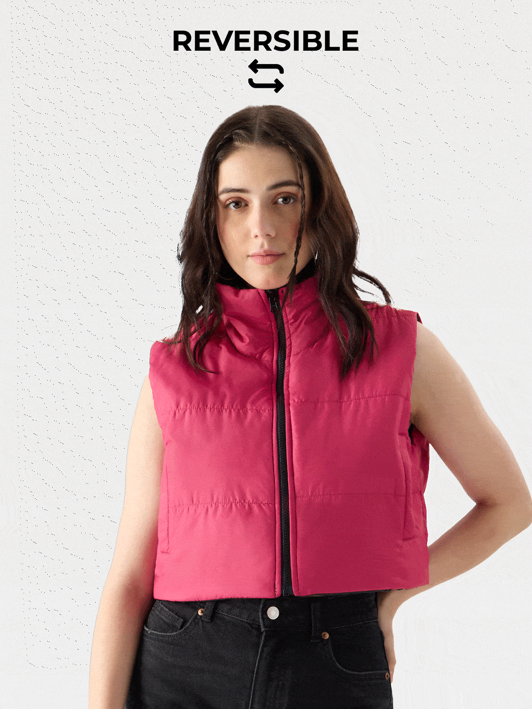 Women's Solids: Pink, Black (Reversible) Women's Puffer Jackets
