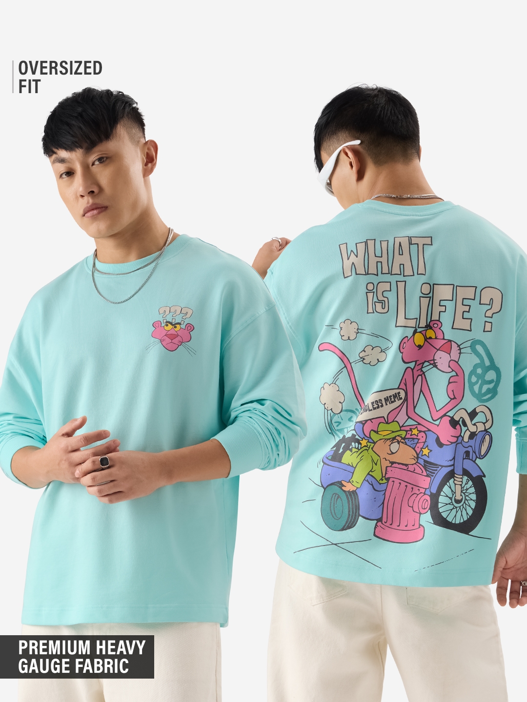 The Souled Store | Men's Pink Panther: What Is Life? Oversized Full Sleeve T-Shirt
