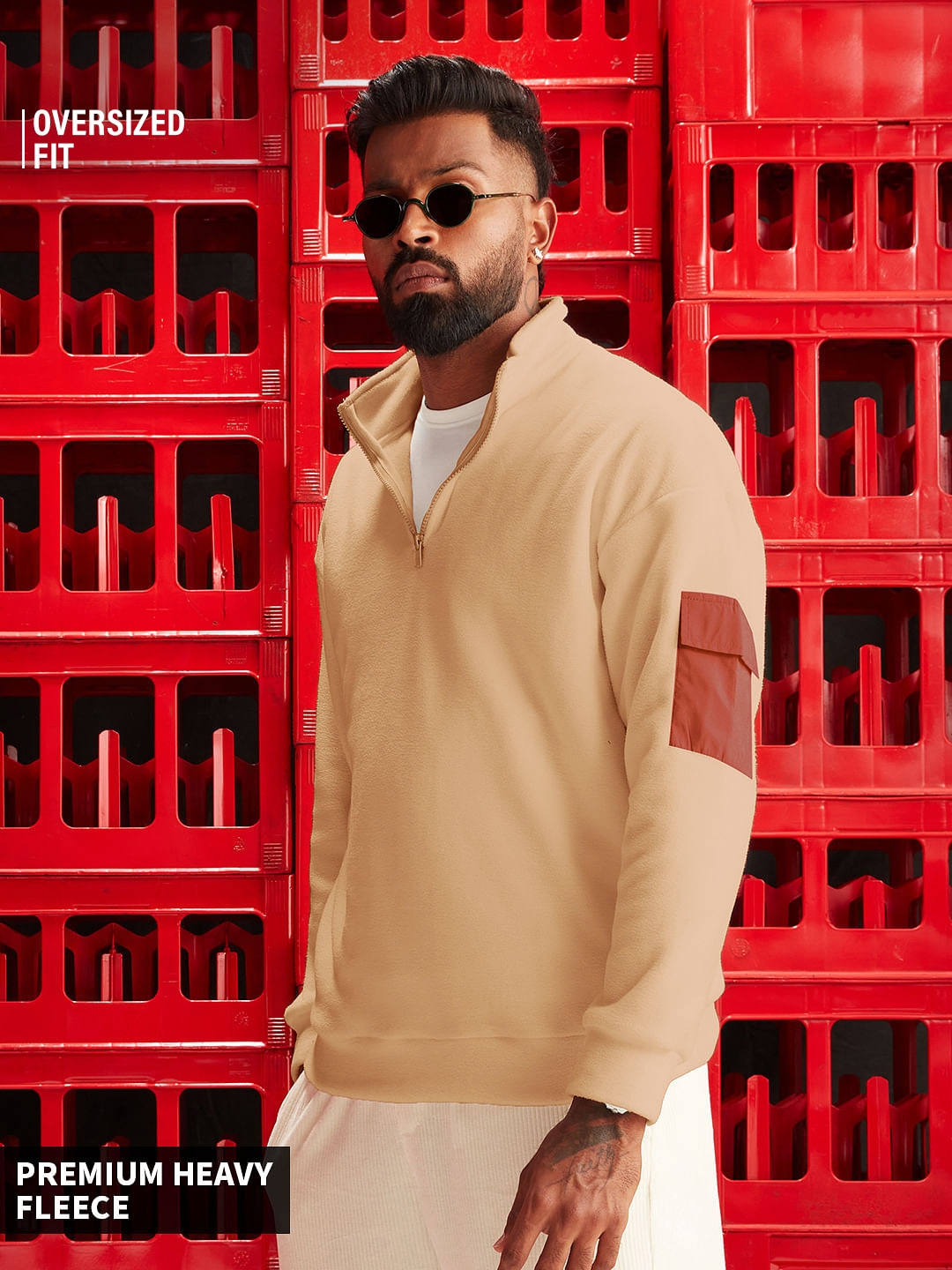 The Souled Store | Men's Zip-Up: Beige Men's Oversized Sweatshirts