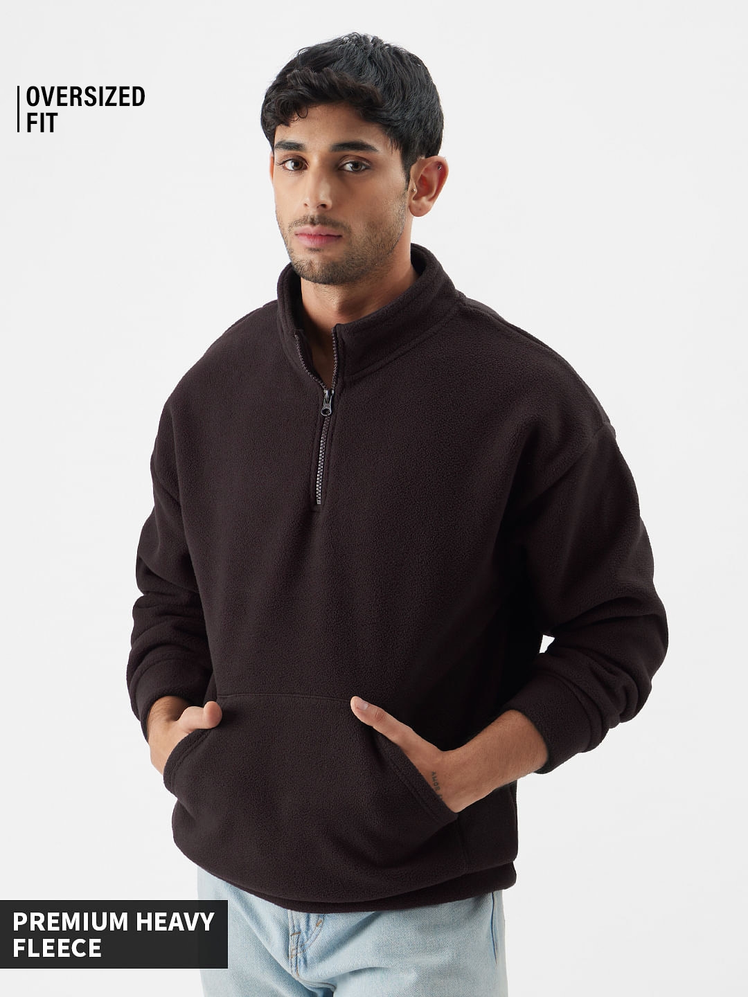 The Souled Store | Men's Zip-Up: Deep Wine Men's Oversized Sweatshirts