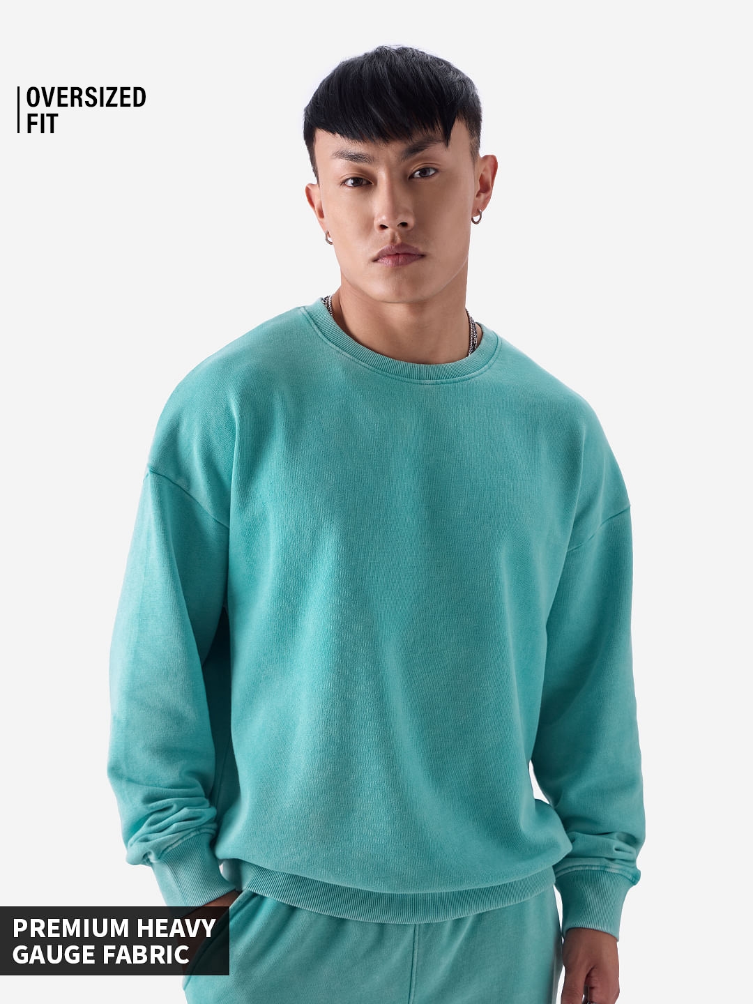 The Souled Store | Men's TSS Originals: Stone Blue (Acid Washed) Men's Oversized Sweatshirts