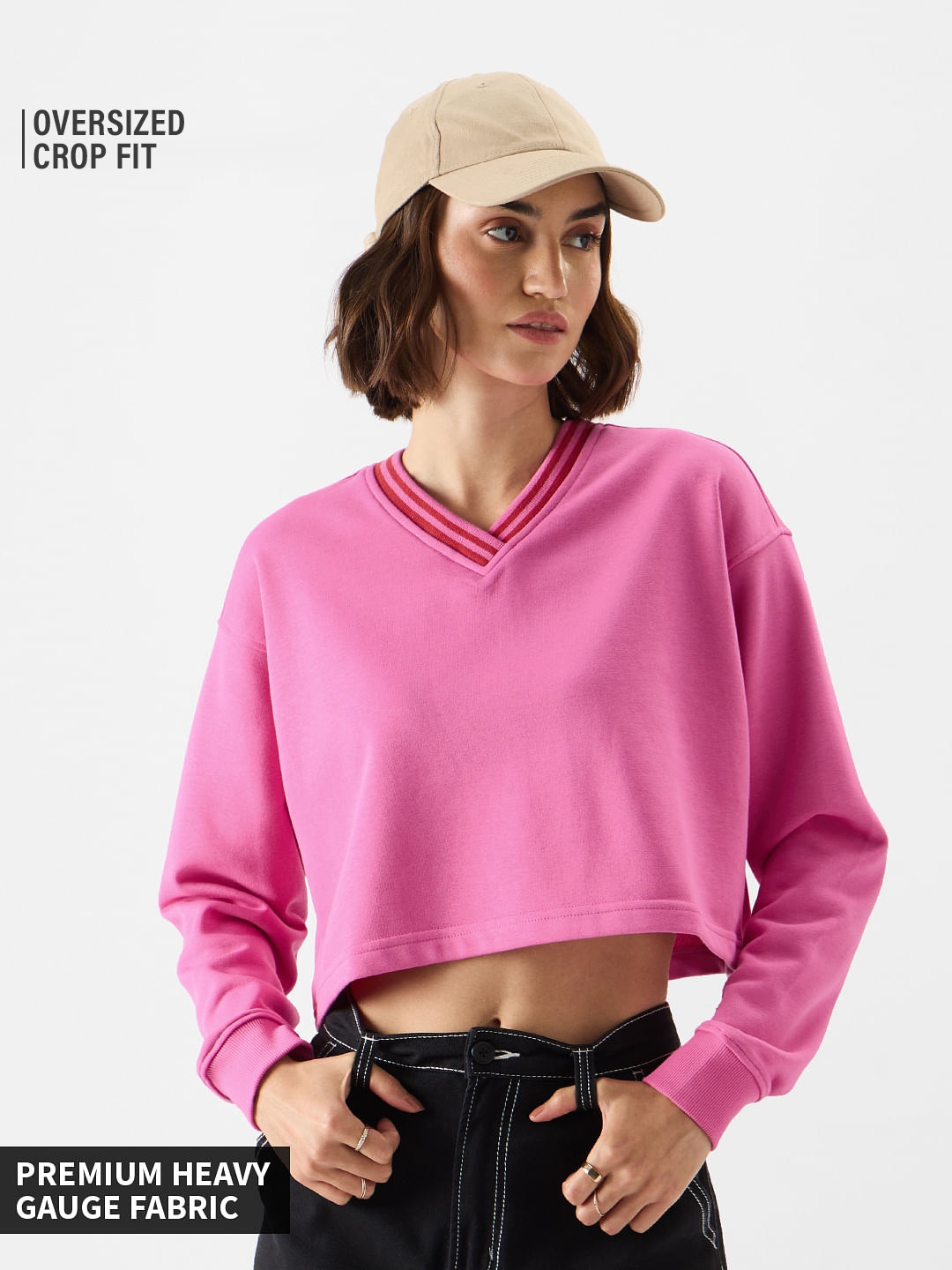 Women's Solids: Pink Carnation Women's Oversized Sweatshirts
