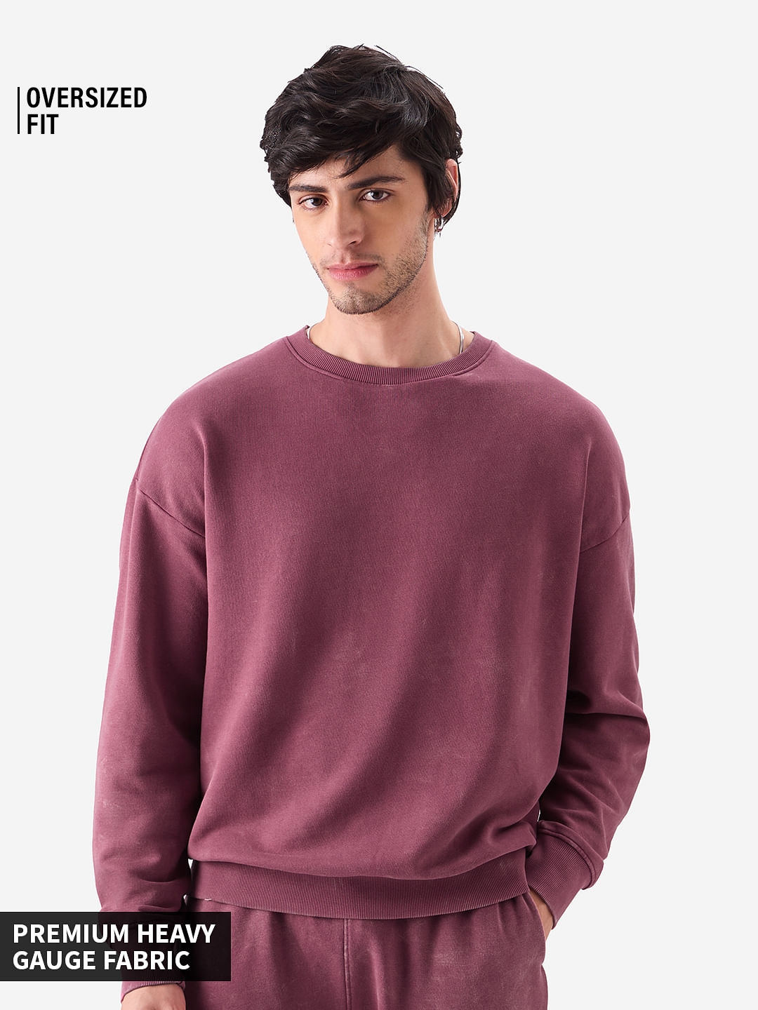 The Souled Store | Men's TSS Originals: Plum (Acid Washed) Men's Oversized Sweatshirts