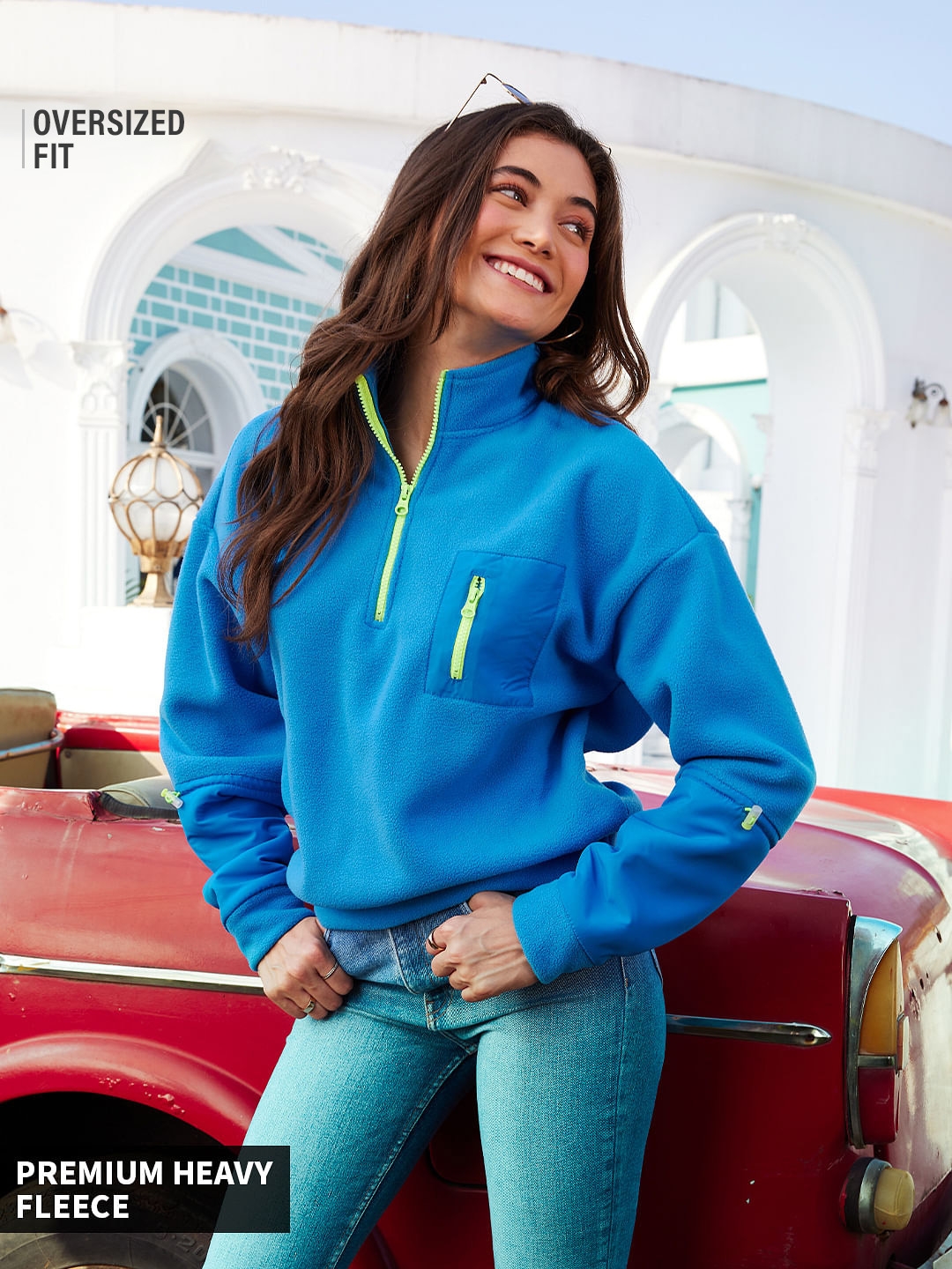 The Souled Store | Women's Cobalt Teddy Sweatshirt Women's Oversized Sweatshirts