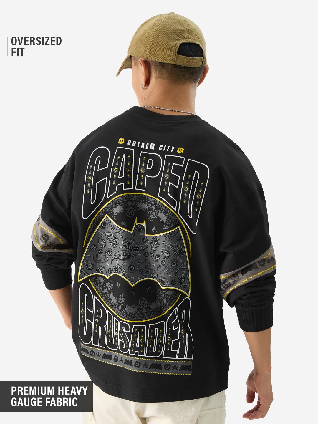 The Souled Store | Men's Batman: Paisley Oversized Full Sleeve T-Shirt