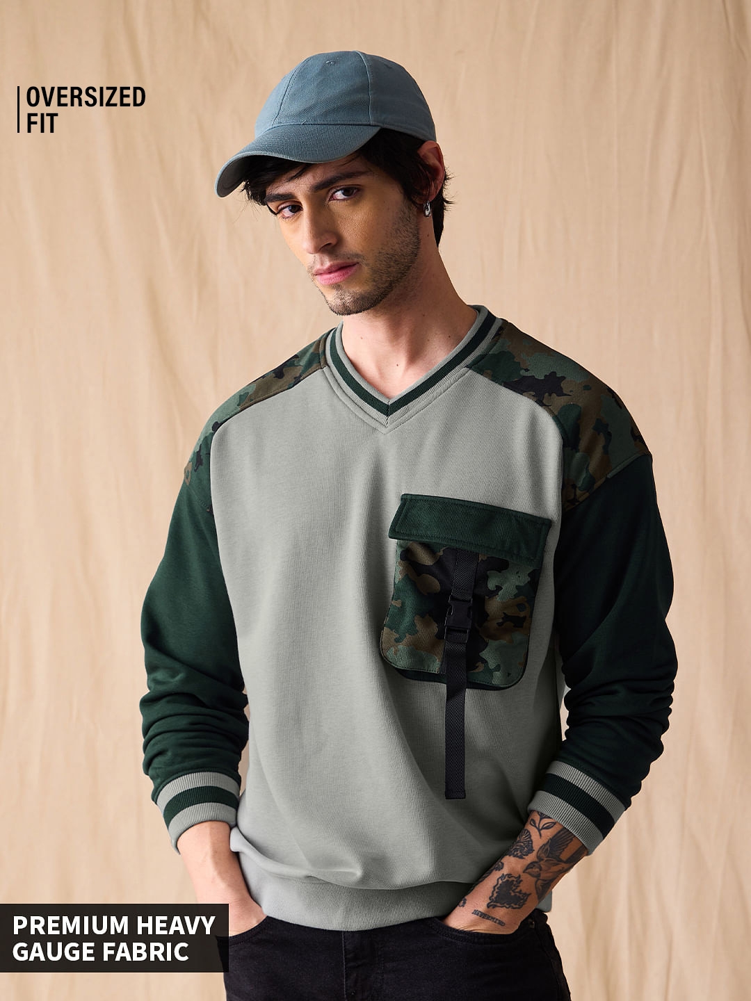 The Souled Store | Men's TSS Originals: Green Camo Men's Oversized Sweatshirts