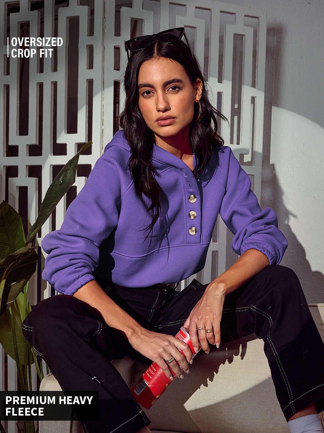 The Souled Store | Women's Violet Hoodie Women's Cropped Oversized Hoodie
