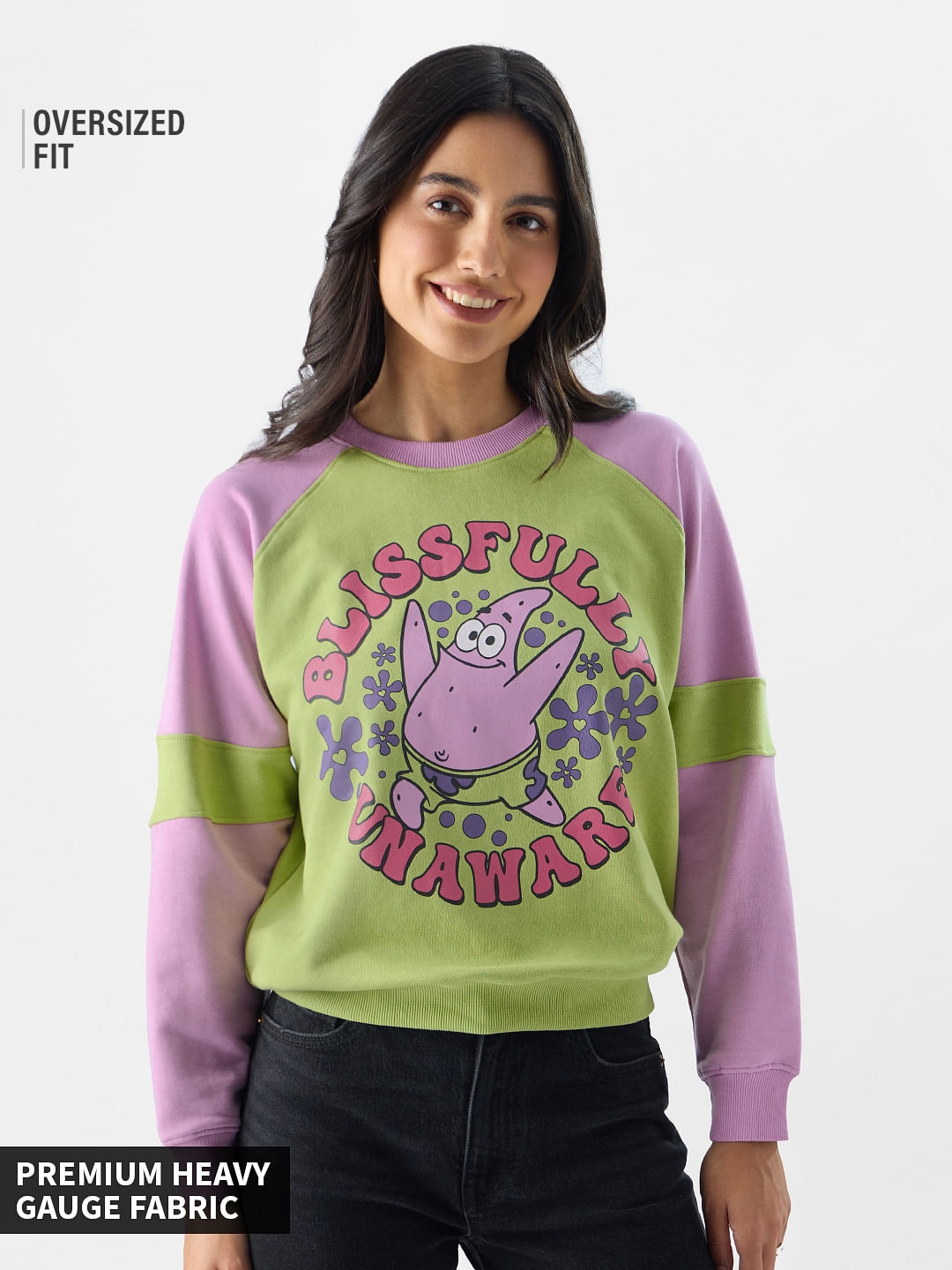 The Souled Store | Women's SpongeBob: Blissfully Unaware Women's Oversized Sweatshirts
