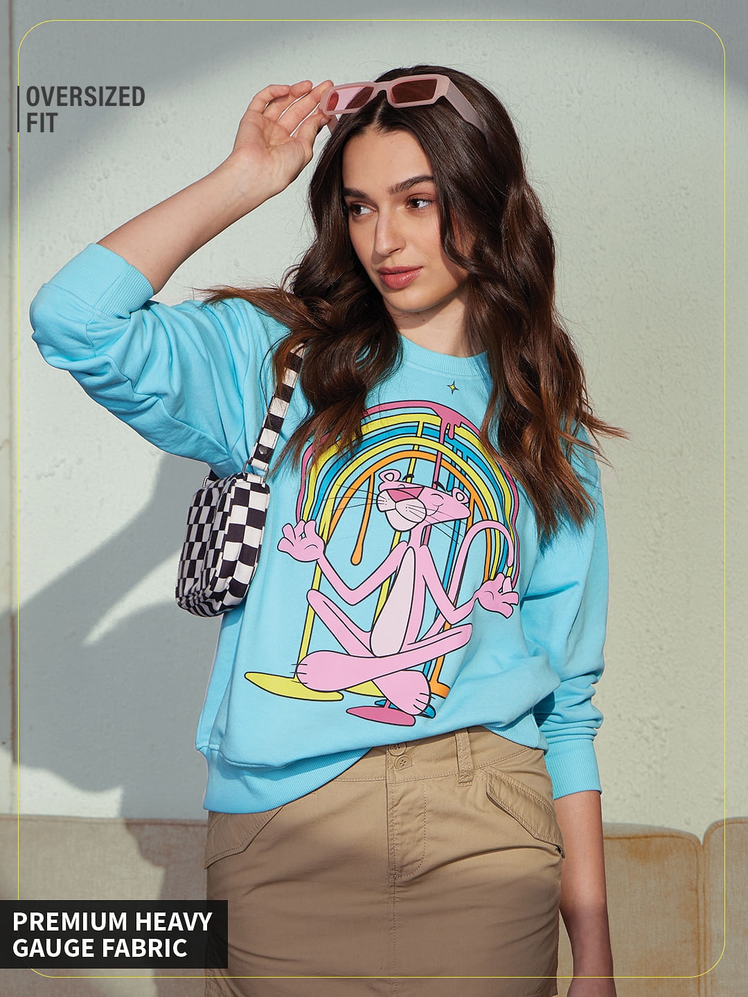 The Souled Store | Women's Pink Panther: Not Easy Being Chill Women's Oversized Sweatshirts