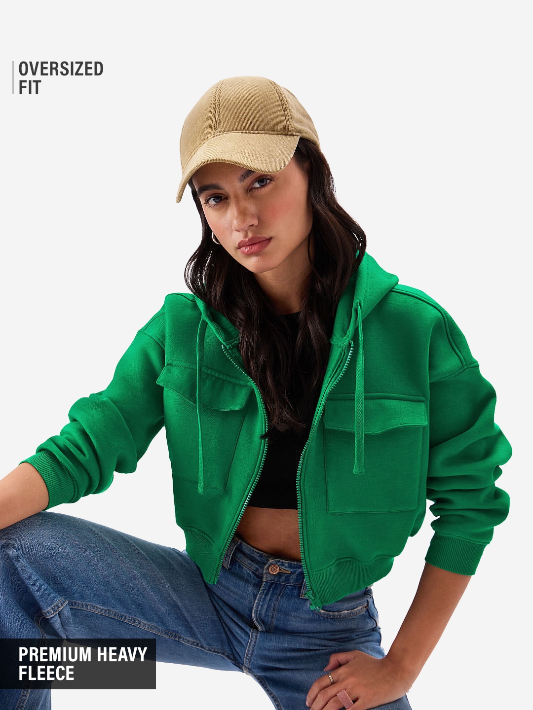 The Souled Store | Women's Flare Green Hoodie Women's Cropped Oversized Hoodie