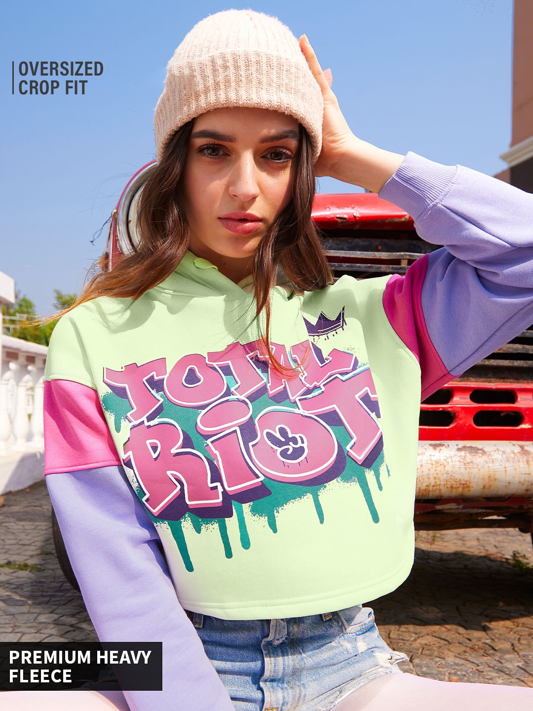 The Souled Store | Women's Total Riot Women's Cropped Oversized Hoodie