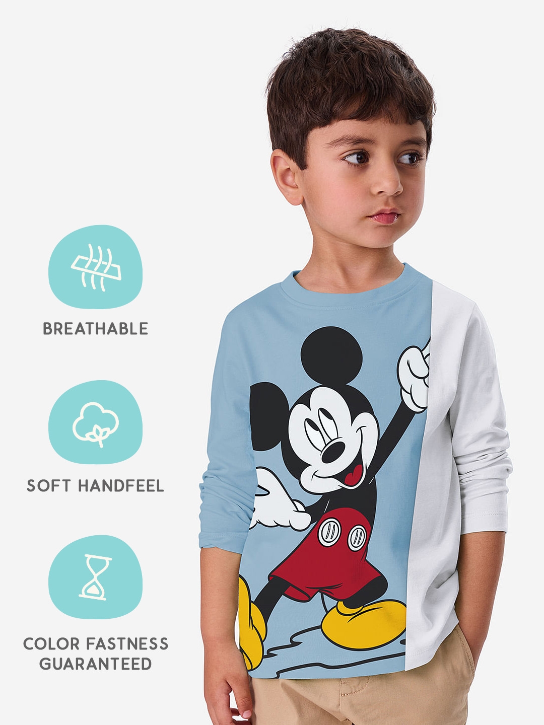 Boys Mickey Mouse: Happy Boys Cotton Full Sleeve T-Shirt