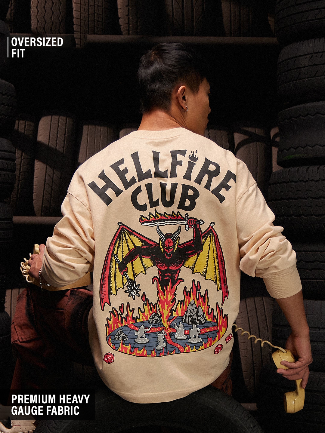 Men's Stranger Things: Hellfire Club Oversized Full Sleeve T-Shirt