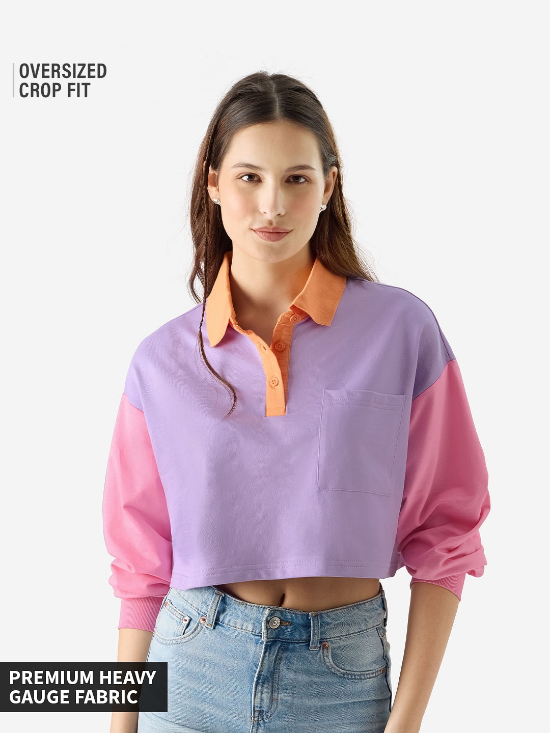 Women's Solids: Lavender & Pink Colourblock Women's Full Sleeves Tops