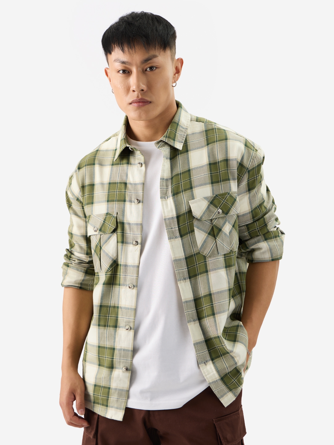 The Souled Store | Men's Olive Utility Casual Shirt