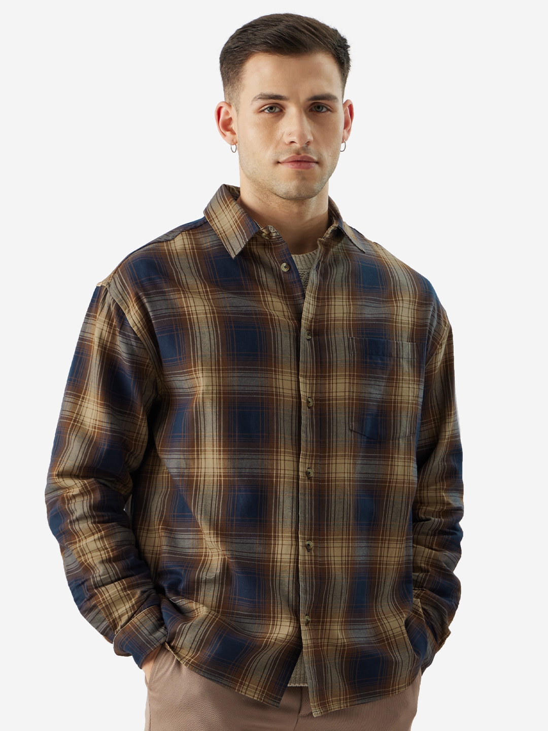 The Souled Store | Men's Plaid: Brown & White Men's Relaxed Shirts