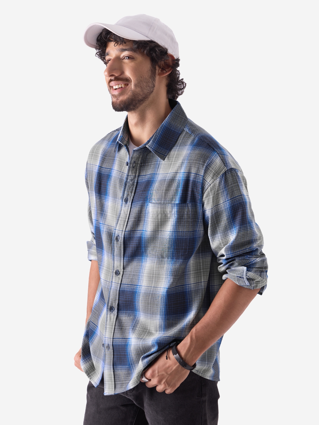 The Souled Store | Men's Plaid: Blue & White Men's Relaxed Shirts