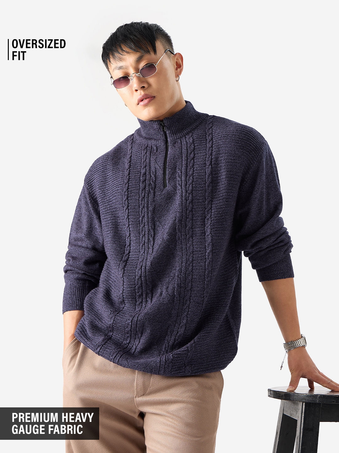 The Souled Store | Men's Berry Blue Oversized Pullovers