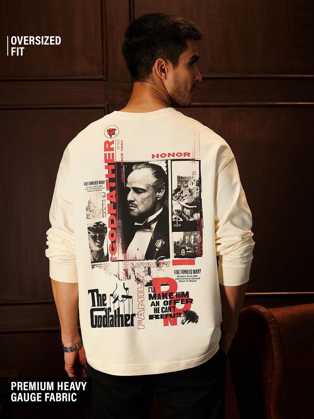 The Souled Store | Men's The Godfather: Honor Oversized Full Sleeve T-Shirt