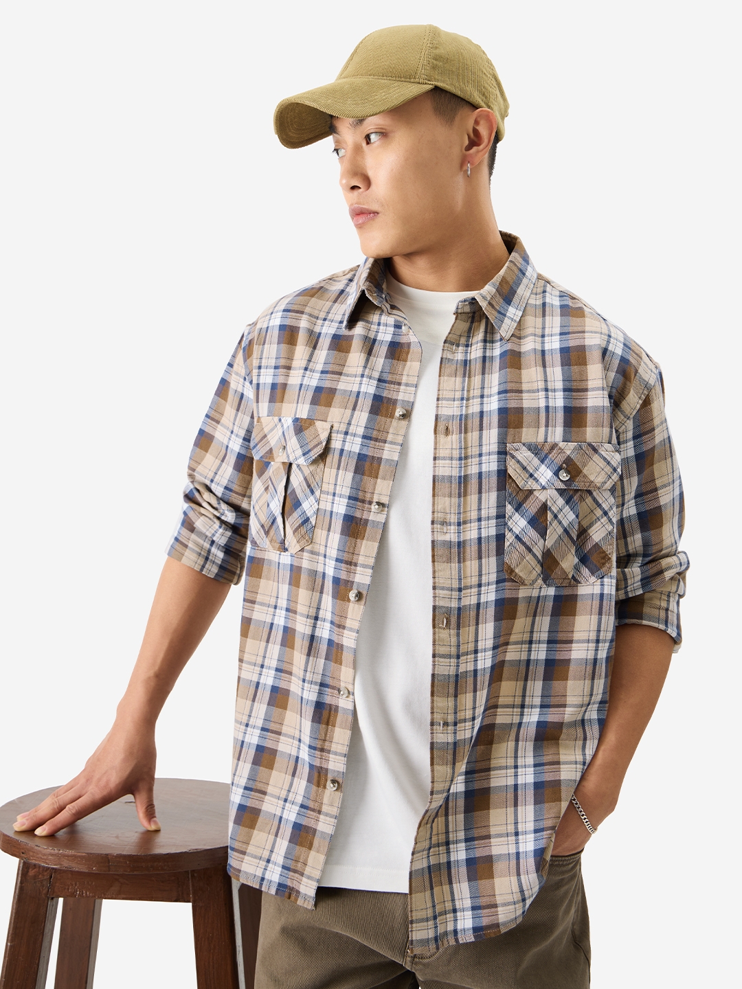 The Souled Store | Men's Plaid: Brown Bisque Men's Utility Shirts