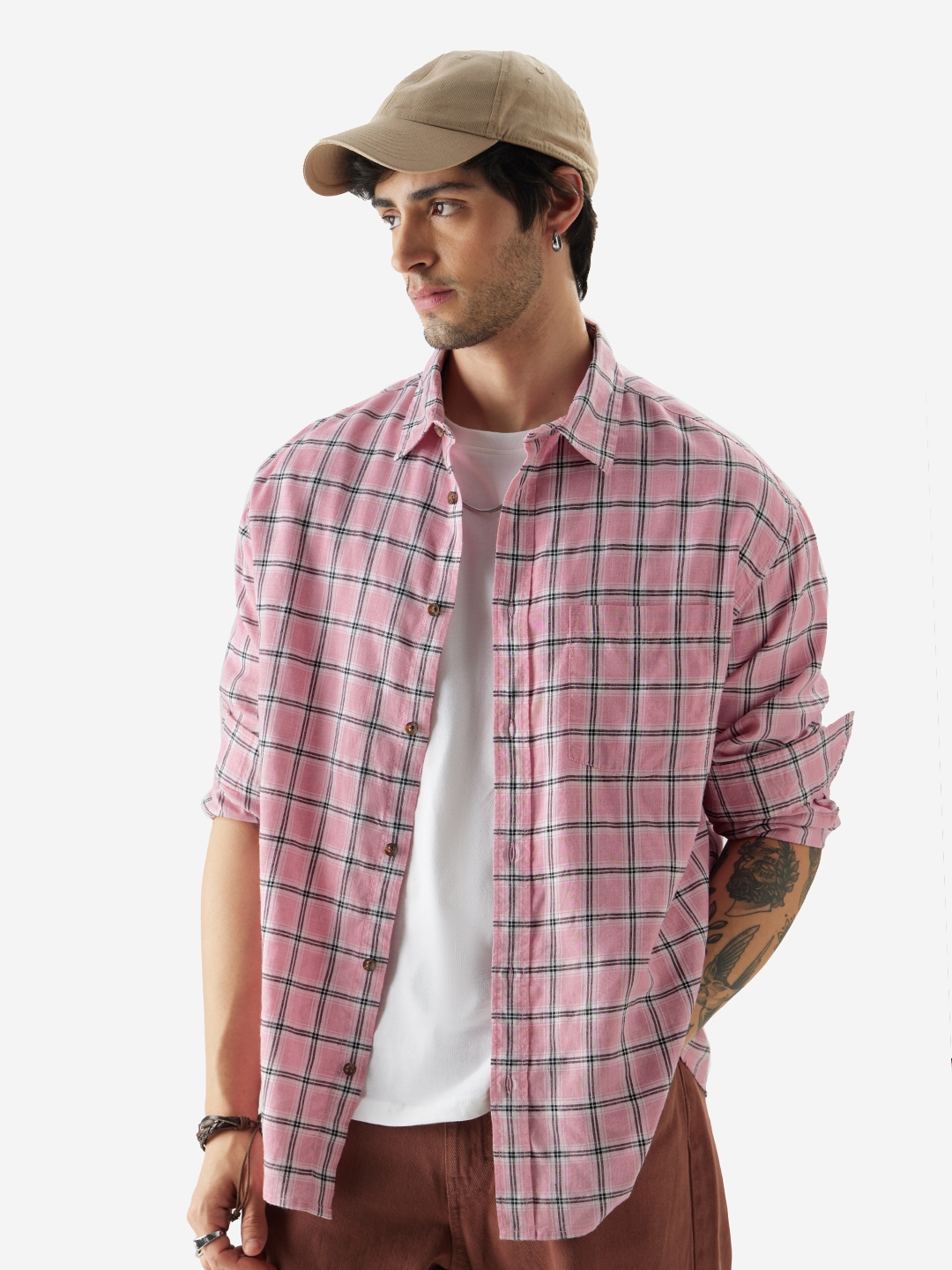 The Souled Store | Men's Plaid: Quartz Pink Men's Relaxed Shirts
