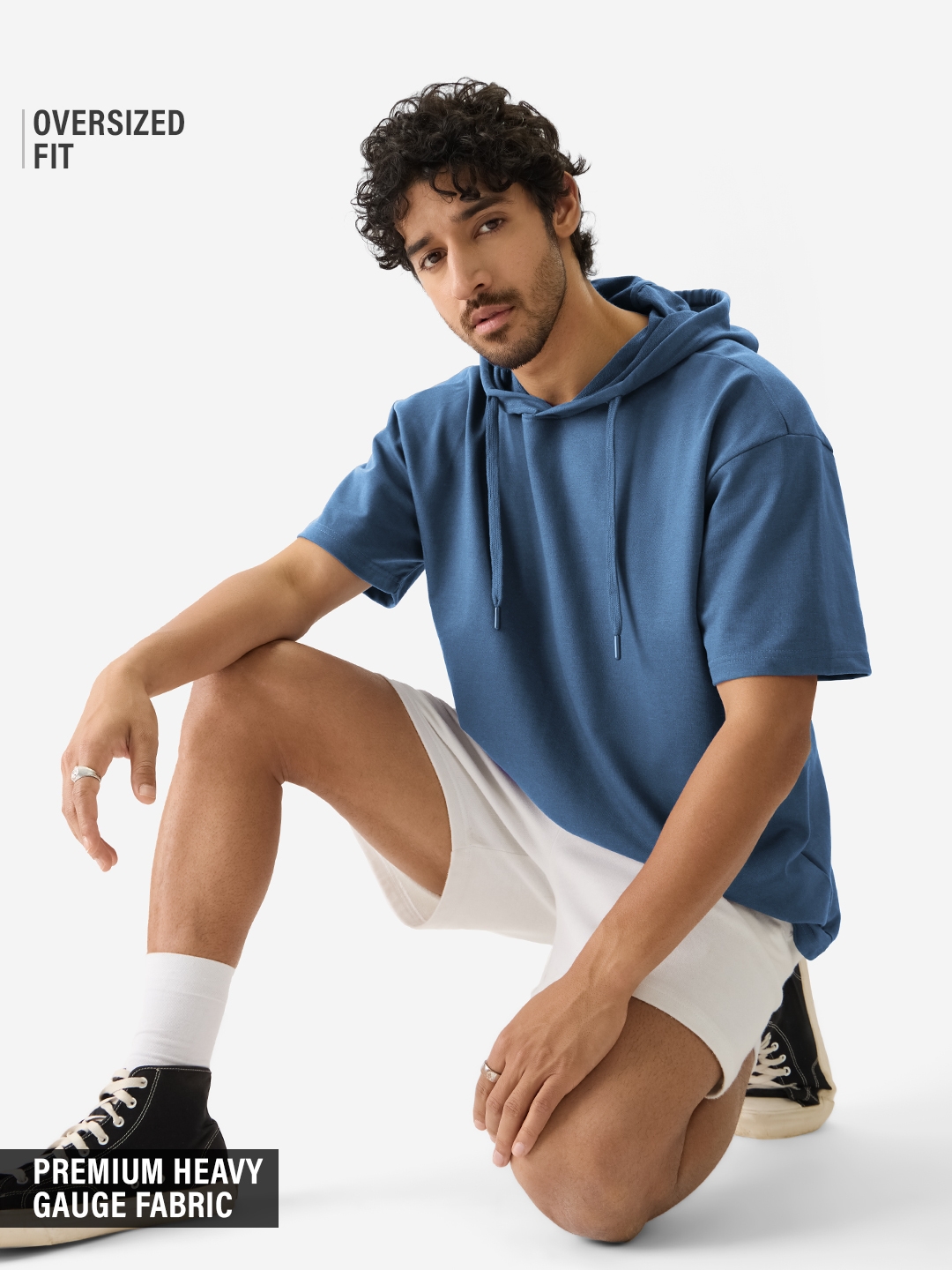 Men's Solids: Denim Blue Hooded T-Shirt