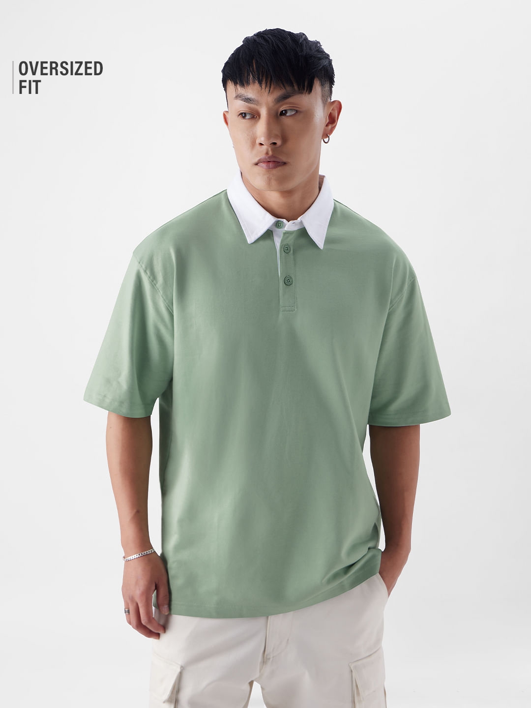 The Souled Store | Men's Solids: Jade Oversized Polo T-Shirt