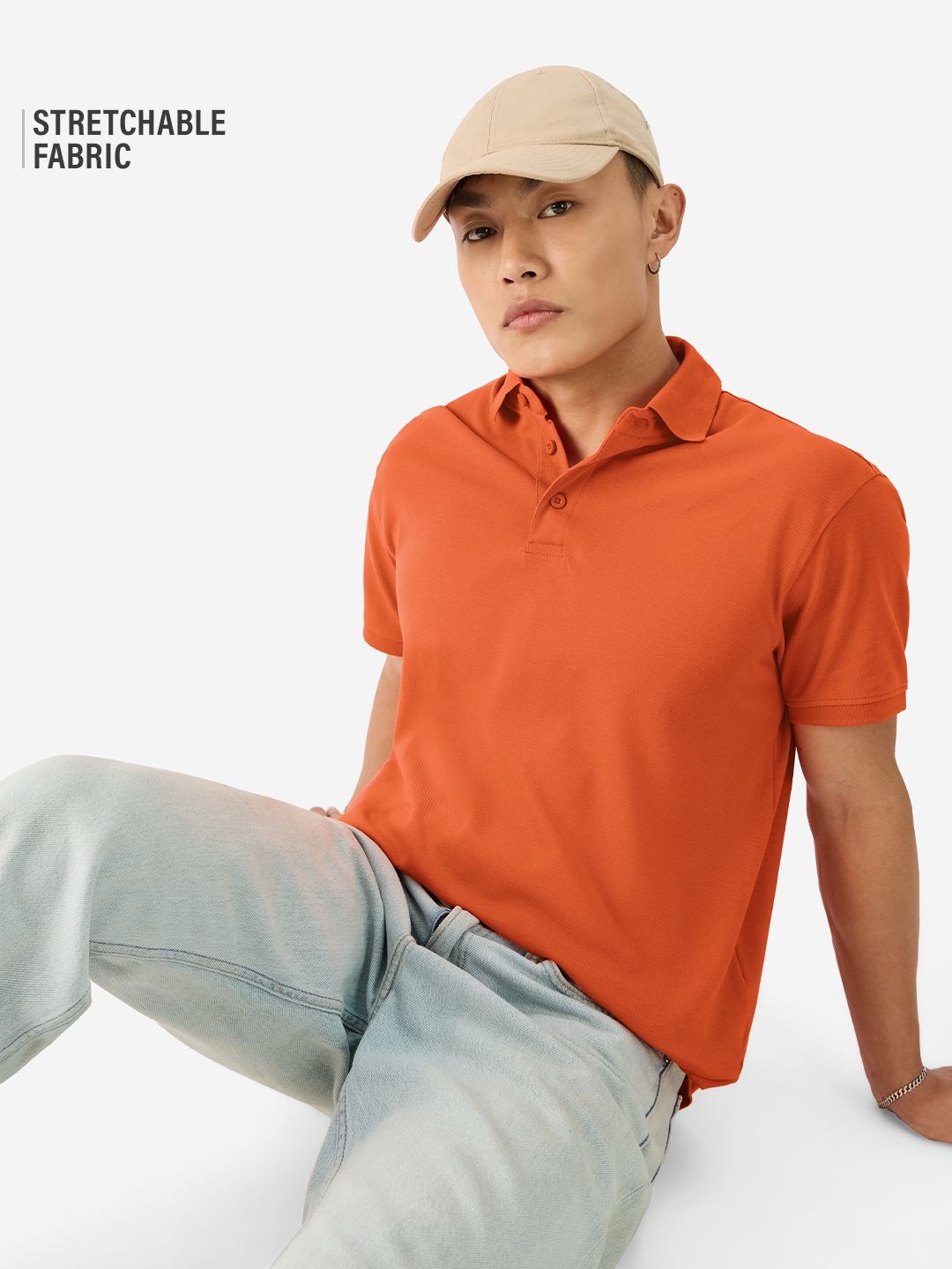 The Souled Store | Men's Solids: Tangerine Polo T-Shirt