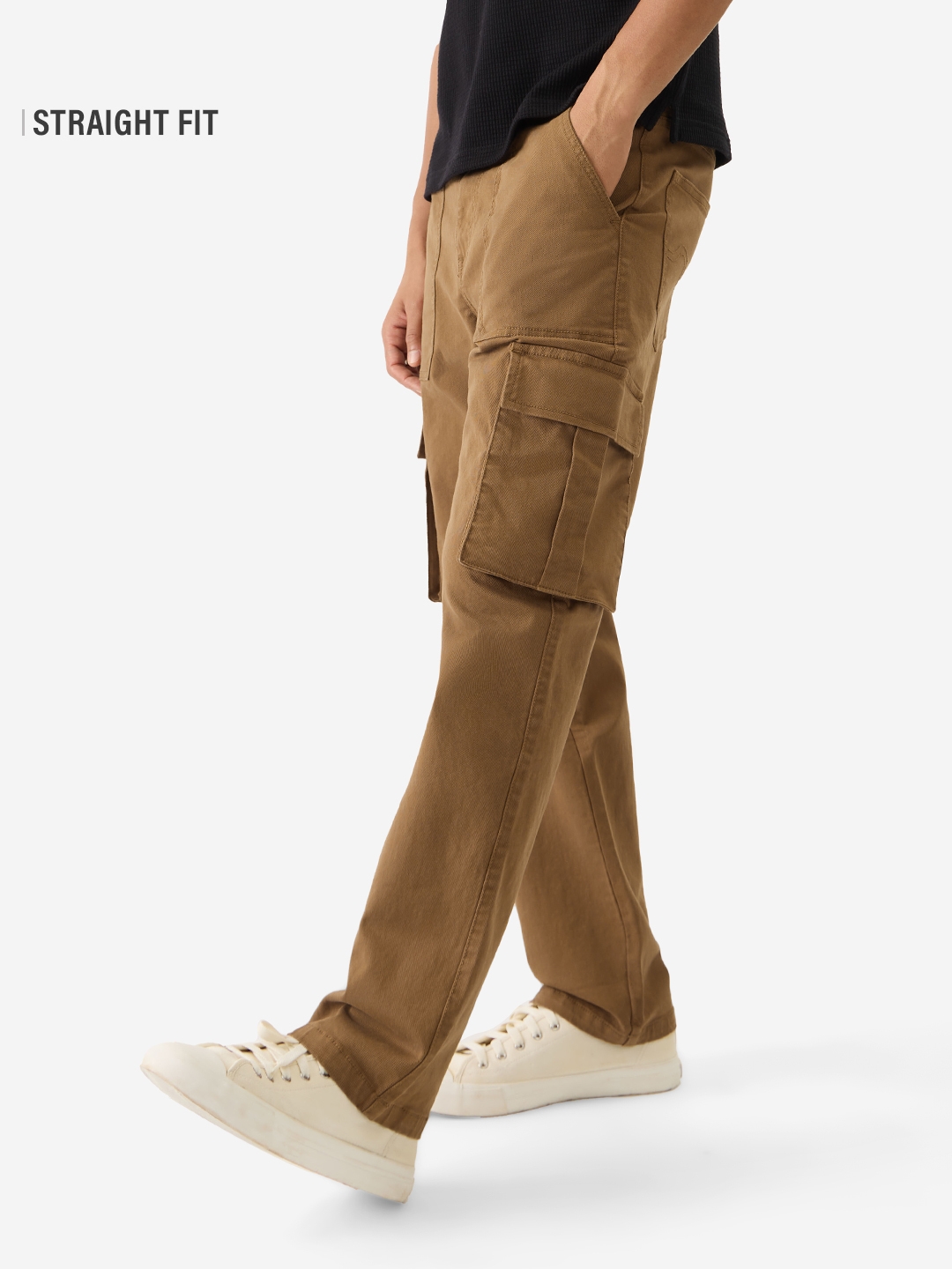 The Souled Store | Men's Solids Camel Cargo Jeans