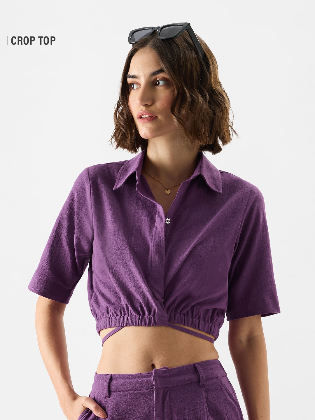 Women's Solids: Plum Cropped Shirts