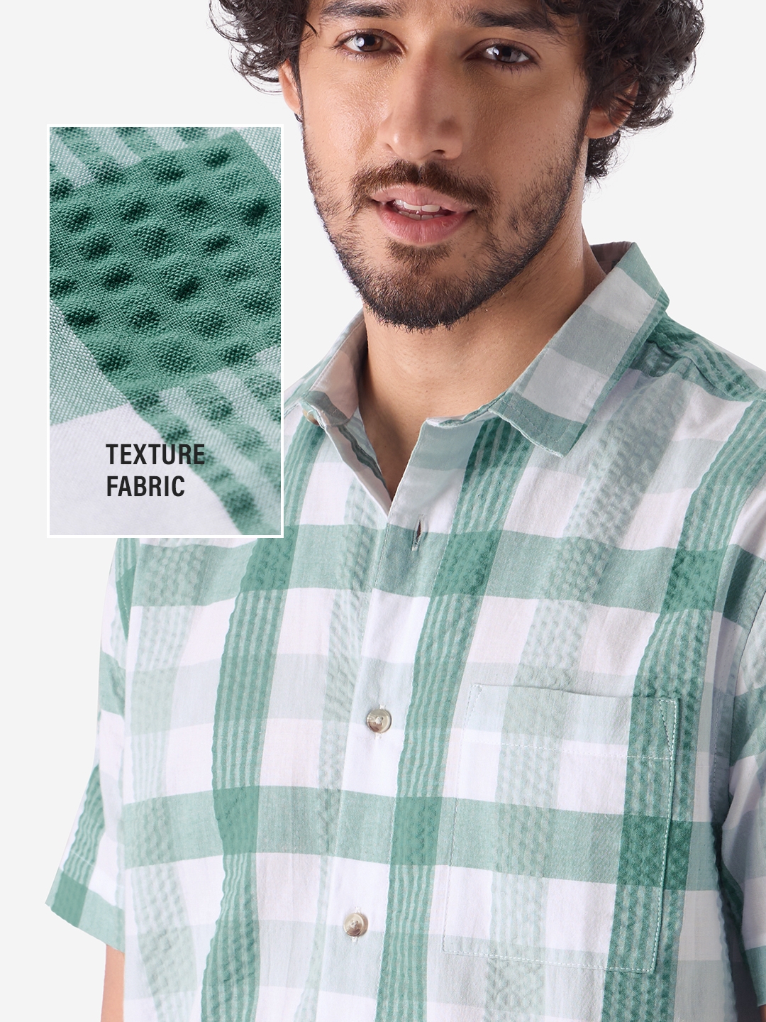 The Souled Store | Men's Plaid: White And Green Men's Textured Shirts