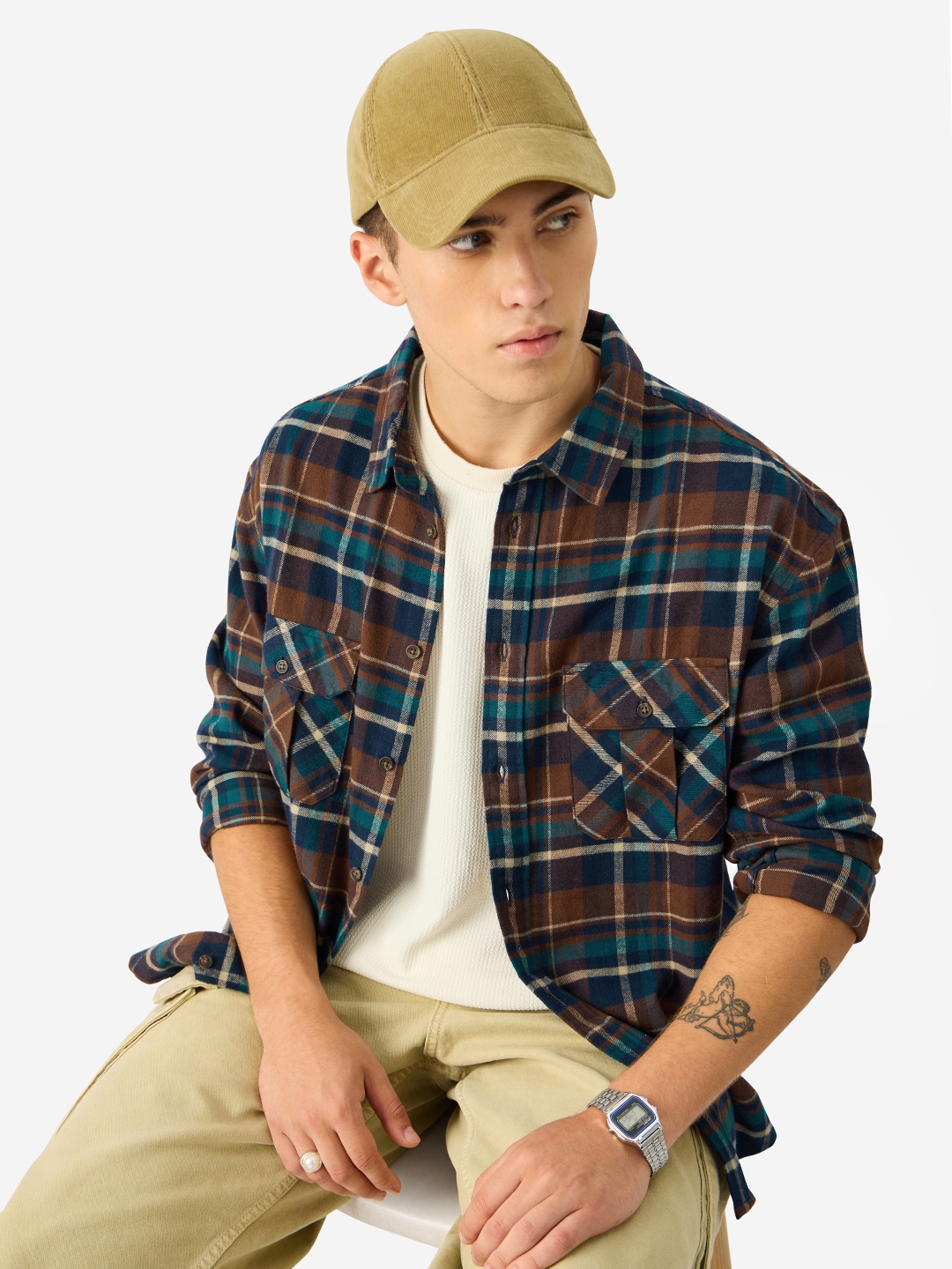 The Souled Store | Men's Brown And Navy Relaxed Casual Shirt