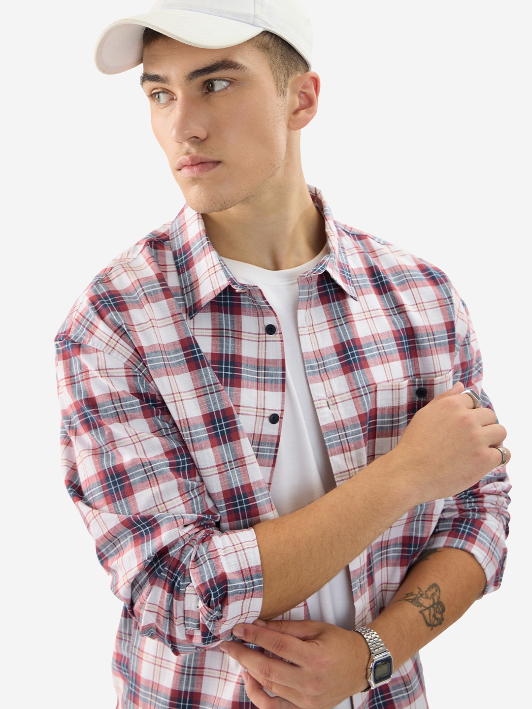Men's Red And White Relaxed Casual Shirt